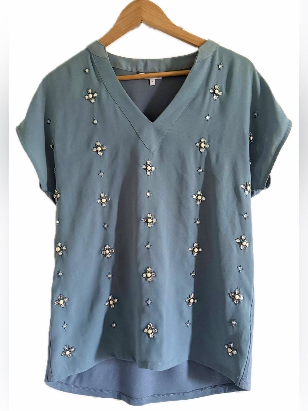 Next Dusty Teal Embellished V-Neck Short Sleeve Blouse